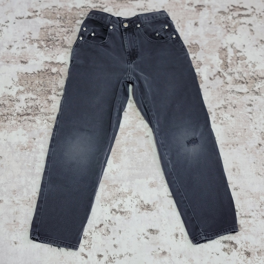 Vintage No!‎ Jeans Black Studded Denim Tapered High Waist Kids Size 6/7 Y2K edgy